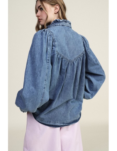 Camisa ampla com decote em V e mangas compridas Dixie