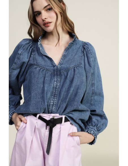 Camisa ampla com decote em V e mangas compridas Dixie