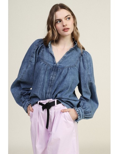 Camisa larga com decote em V e mangas compridas Dixie