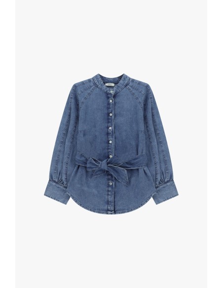 Camisa com cinto e gola à coreana Dixie