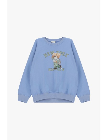 Sweatshirt de gola redonda com estampa de ursinho e escrita frontal Dixie