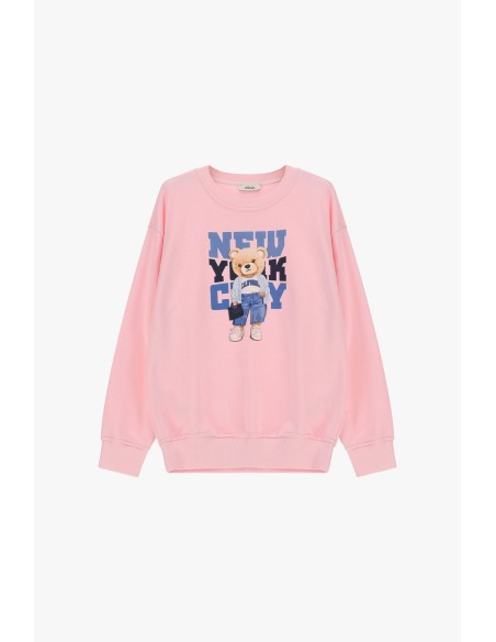 Sweat de gola redonda com estampado de ursinho e lettering Dixie