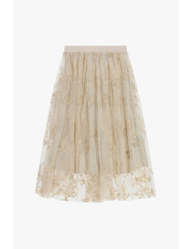Saia Longa Bordada com Motivo Floral e Cintura Alta Dixie