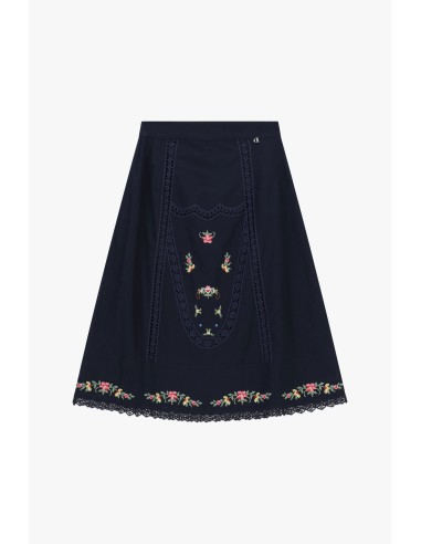 Saia midi com bordados florais e renda Dixie