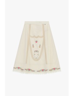 Saia midi com bordados florais e renda Dixie