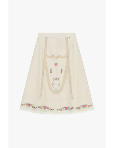 Saia midi com bordados florais e renda Dixie