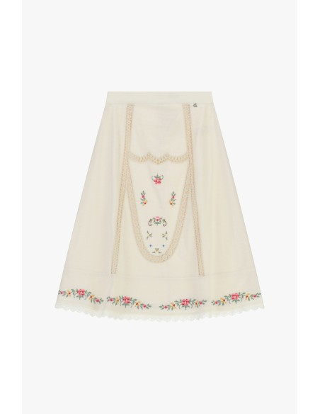 Saia midi com bordados florais e renda Dixie