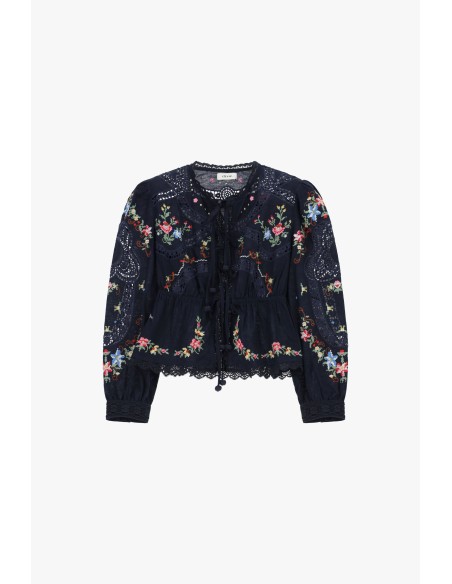 Casaco-camisa com bordados florais e detalhes vazados Dixie