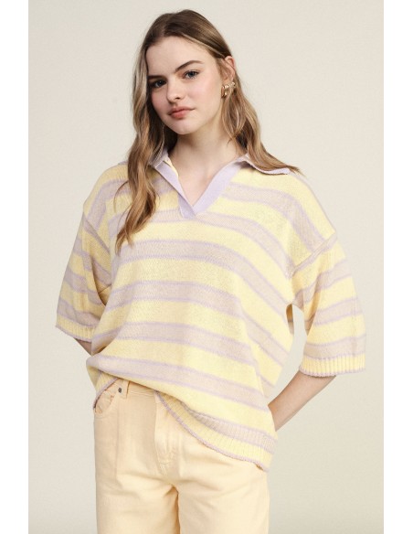 Top às Riscas Gola Clássica Manga Curta Dixie