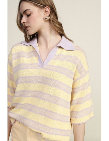 Top às Riscas Gola Clássica Manga Curta Dixie