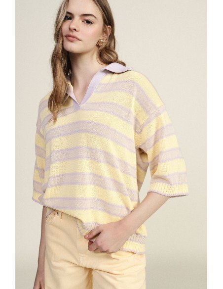 Top às riscas com gola clássica e manga curta Dixie