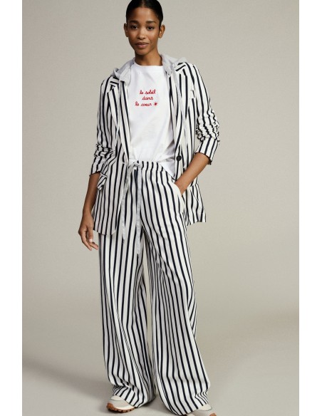 Calças palazzo às riscas com cintura alta e cordão Dixie
