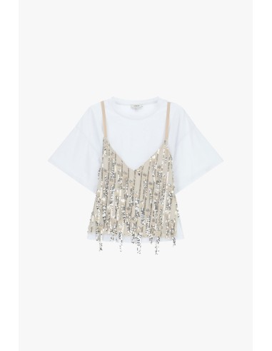 Top com T-shirt e detalhes decorativos em camadas Dixie