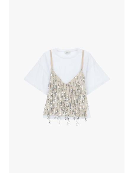 Top com T-shirt e detalhes decorativos em camadas Dixie
