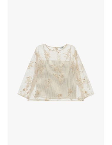 Top com Bordado Floral e Mangas 3/4 Dixie