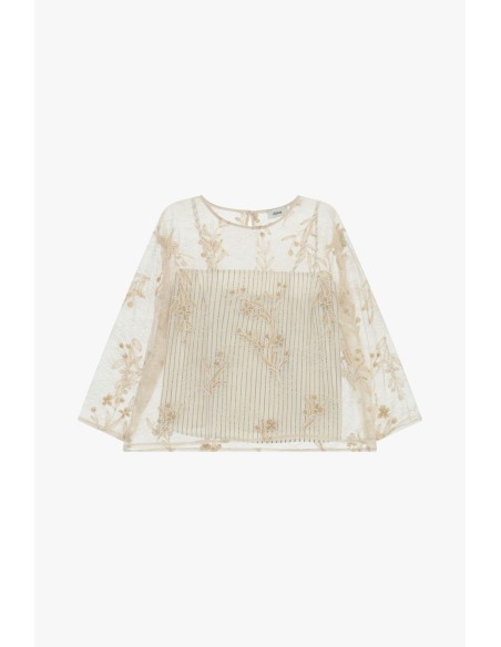 Top com Bordado Floral e Mangas 3/4 Dixie