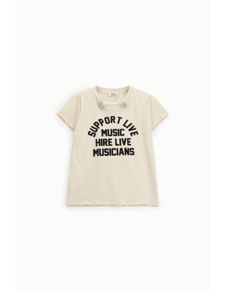 T-shirt com estampa frontal e aplicações de joalharia Dixie