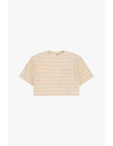 T-shirt às riscas cropped com bolso e barra desfiada Dixie