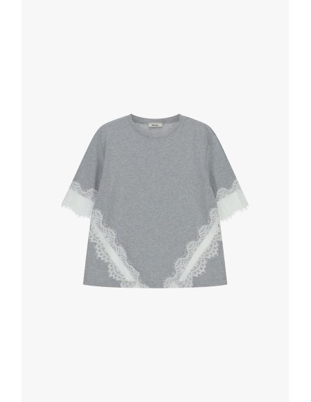 T-shirt de mangas curtas com inserções em renda Dixie