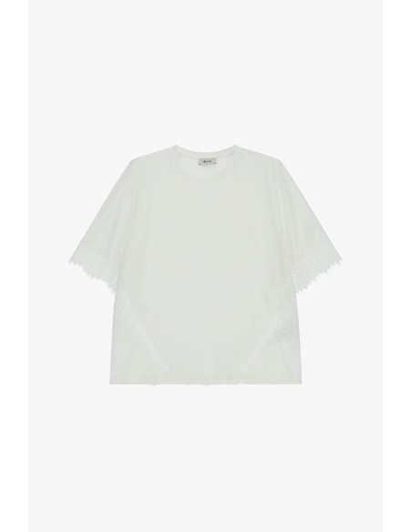T-Shirt de mangas curtas com aplicações em renda Dixie