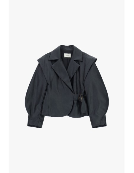 Casaco Em Pele Sintética Com Ombros Estruturados E Cinto Dixie